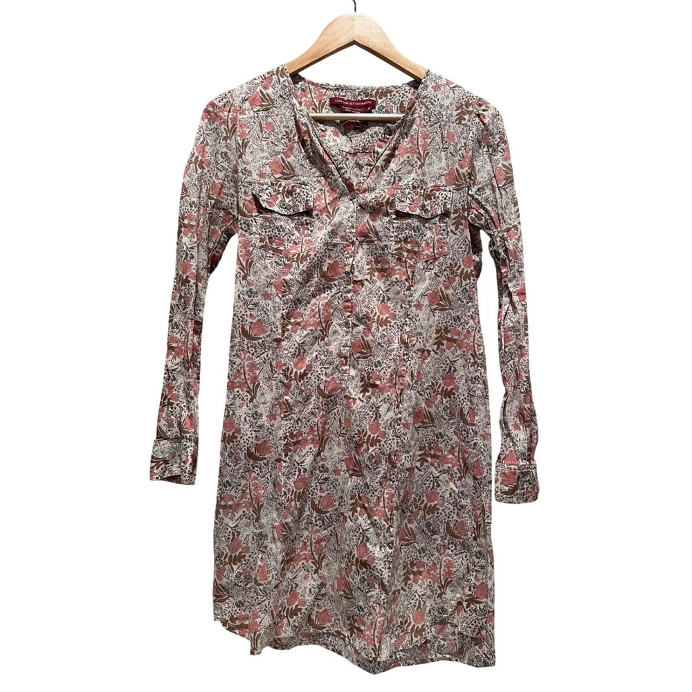 Comptoir des Cotonniers Pink Beige‎ Floral Lightweight Shirt Dress Size 38 US 6